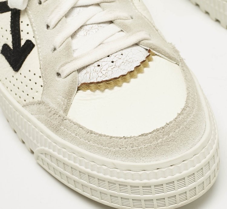 Off-white White Grey Suede And Leather Vulcanized Low Top Sneakers Size 44