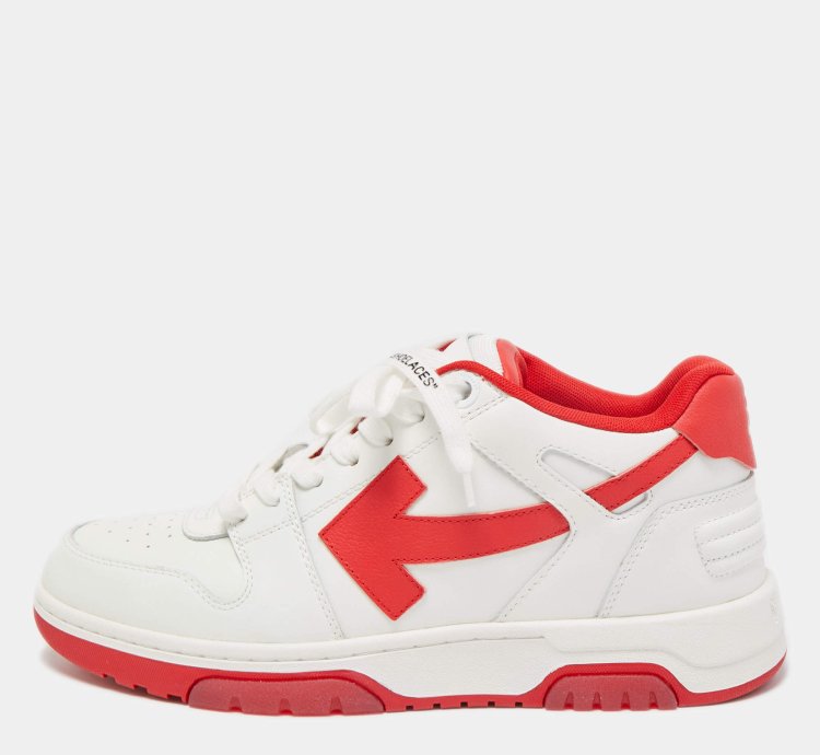 Off-white White Red Perforated Leather Out Of Office Sneakers Size 42