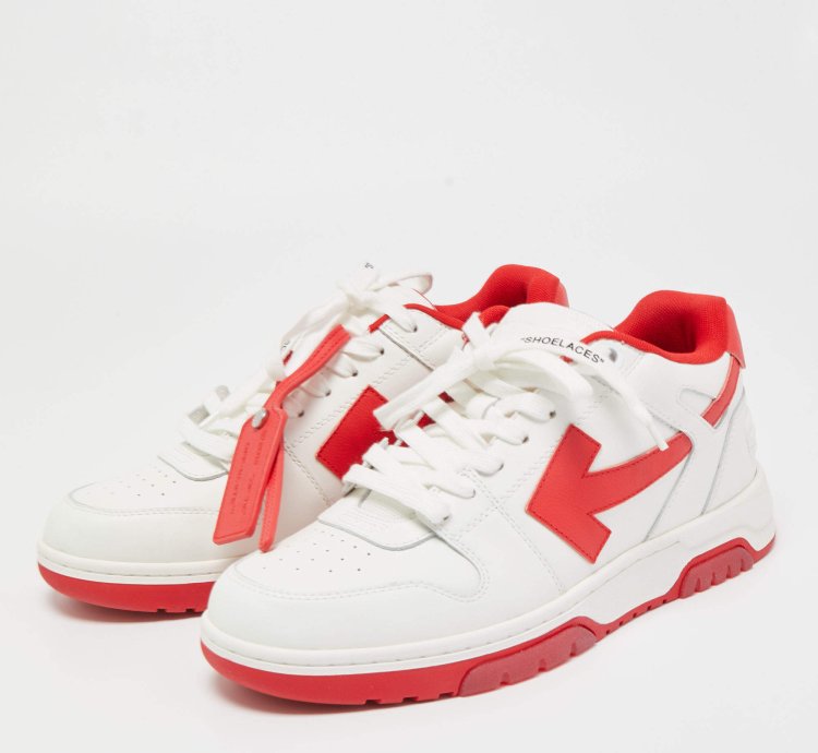 Off-white White Red Perforated Leather Out Of Office Sneakers Size 42