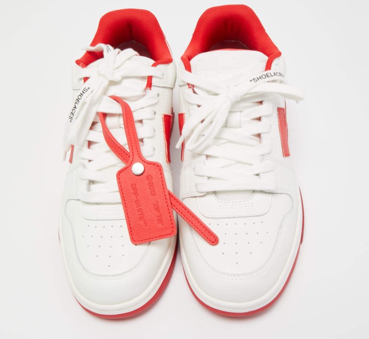 Off-white White Red Perforated Leather Out Of Office Sneakers Size 42