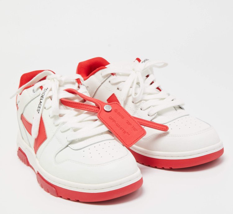 Off-white White Red Perforated Leather Out Of Office Sneakers Size 42