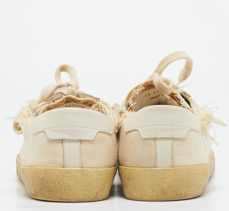 Saint Laurent Off White Distressed Canvas Court Classic Sneakers Size 45