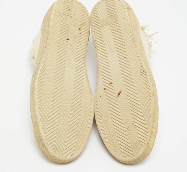Saint Laurent Off White Distressed Canvas Court Classic Sneakers Size 45