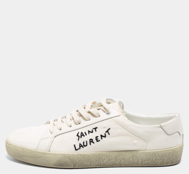 Saint Laurent Off-white Canvas Logo Court Classic Low-top Sneakers Size 40