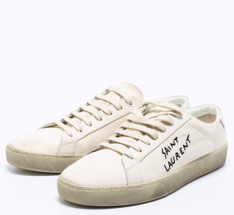 Saint Laurent Off-white Canvas Logo Court Classic Low-top Sneakers Size 40