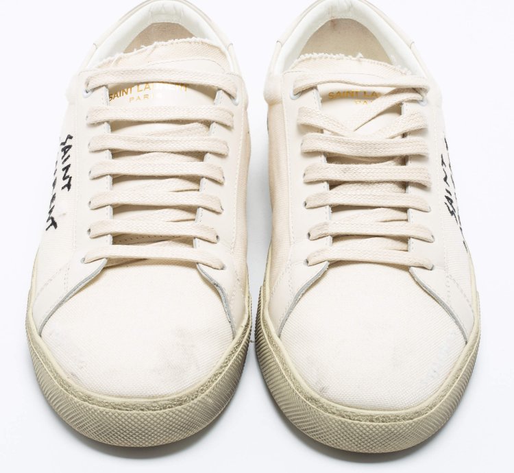 Saint Laurent Off-white Canvas Logo Court Classic Low-top Sneakers Size 40