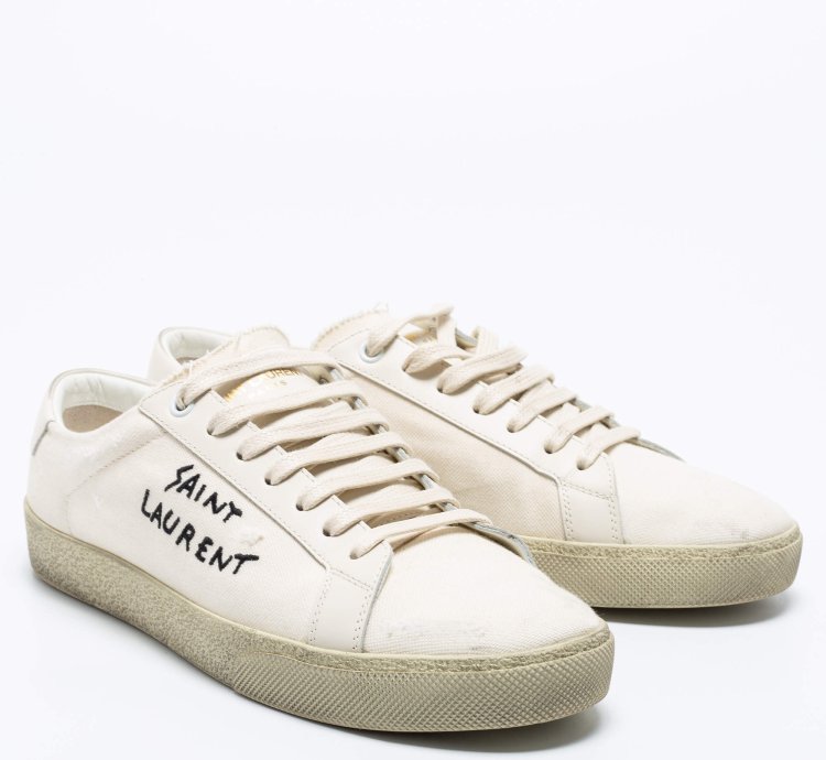 Saint Laurent Off-white Canvas Logo Court Classic Low-top Sneakers Size 40