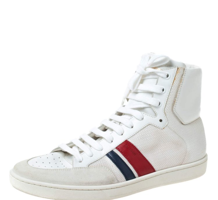 Saint Laurent Paris Off White White Canvas And Leather Sl 04h High Top Sneakers Size 41