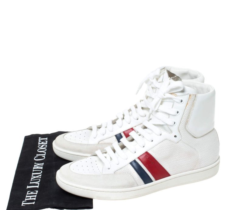 Saint Laurent Paris Off White White Canvas And Leather Sl 04h High Top Sneakers Size 41