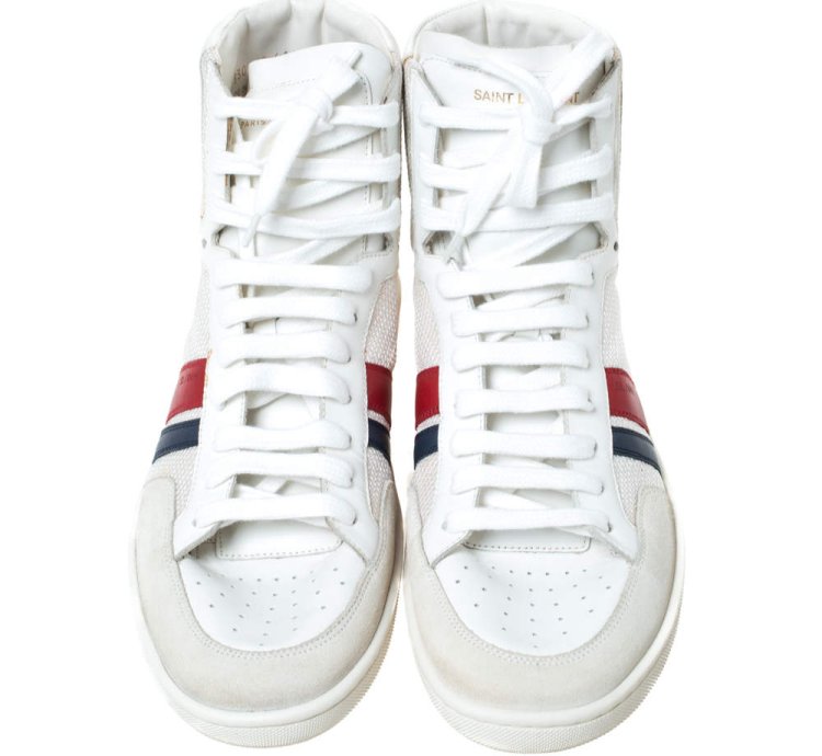 Saint Laurent Paris Off White White Canvas And Leather Sl 04h High Top Sneakers Size 41