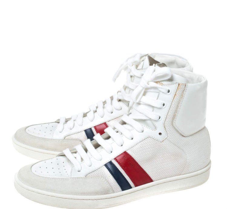 Saint Laurent Paris Off White White Canvas And Leather Sl 04h High Top Sneakers Size 41