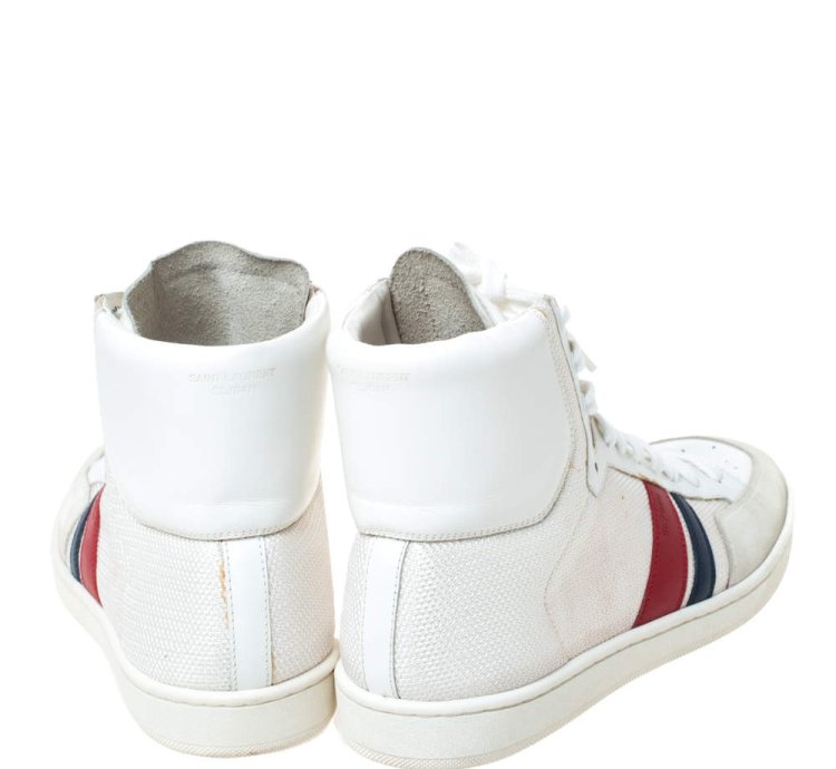 Saint Laurent Paris Off White White Canvas And Leather Sl 04h High Top Sneakers Size 41