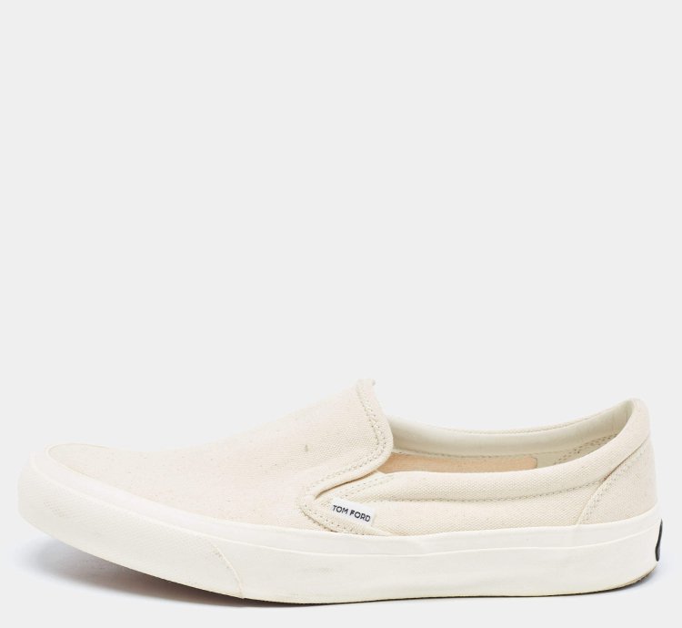 Tom Ford Off White Canvas Low Top Sneakers Size 43