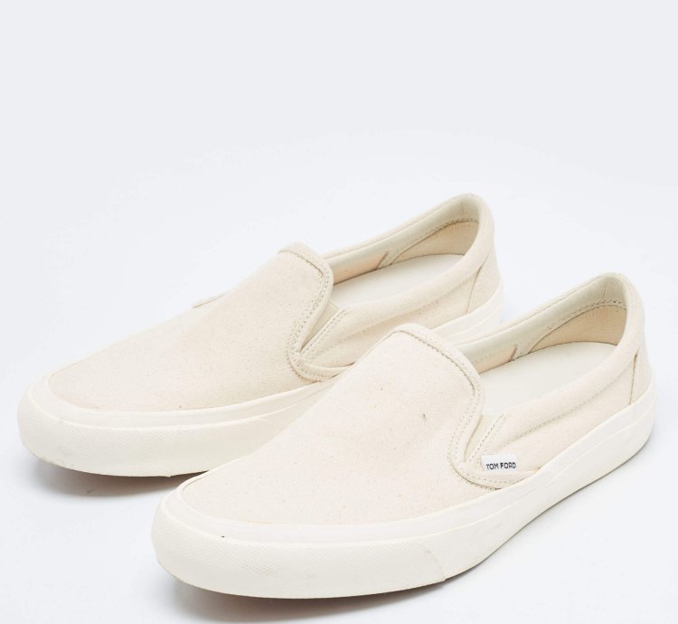 Tom Ford Off White Canvas Low Top Sneakers Size 43