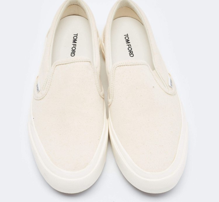 Tom Ford Off White Canvas Low Top Sneakers Size 43