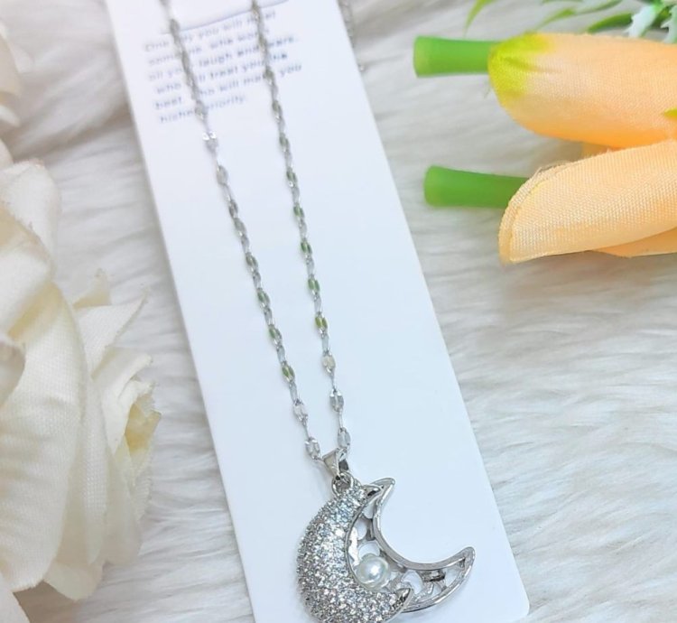 Twin Moon With Pearl Charm Pendant