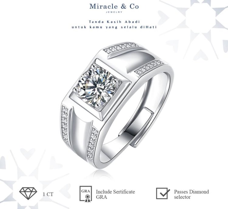 Miracle Jewelry Mens Ring Double Line Genuine Moissanite Diamond Stone