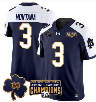 Joe Montana Jersey 3 Notre Dame 2025 Sugar Bowl Champions Navy Alternate