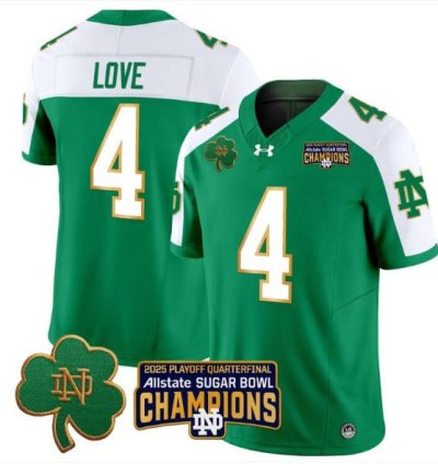 Jeremiyah Love Jersey 4 Notre Dame 2025 Sugar Bowl Champions Green Alternate