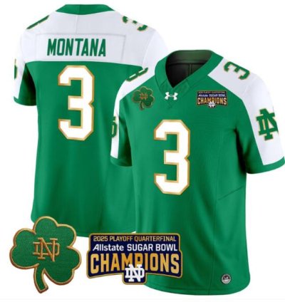 Joe Montana Jersey 3 Notre Dame 2025 Sugar Bowl Champions Green Alternate