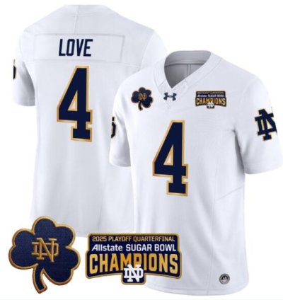 Jeremiyah Love Jersey 4 Notre Dame 2025 Sugar Bowl Champions Patch White