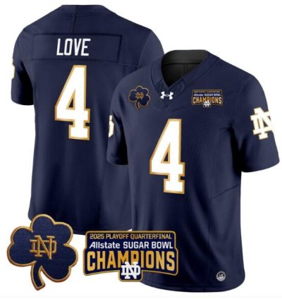 Jeremiyah Love Jersey 4 Notre Dame 2025 Sugar Bowl Champions Patch Navy