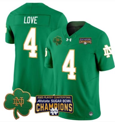 Jeremiyah Love Jersey 4 Notre Dame 2025 Sugar Bowl Champions Patch Green
