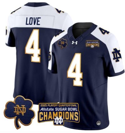 Jeremiyah Love Jersey 4 Notre Dame 2025 Sugar Bowl Champions Navy Alternate
