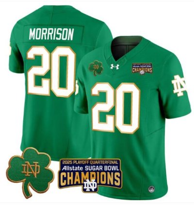 Benjamin Morrison Jersey 20 Notre Dame 2025 Sugar Bowl Champions Green