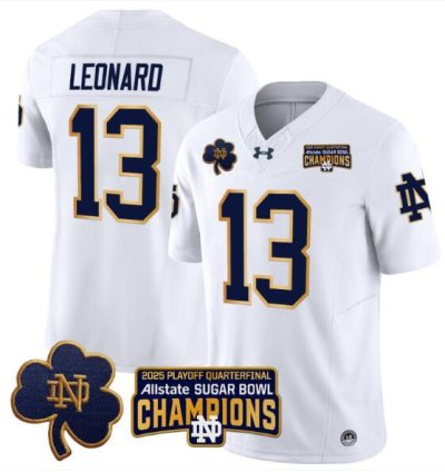 Riley Leonard Jersey 13 Notre Dame 2025 Sugar Bowl Champions Patch White