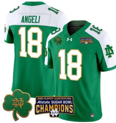 Steve Angeli Jersey 18 Notre Dame 2025 Sugar Bowl Champions Green Alternate