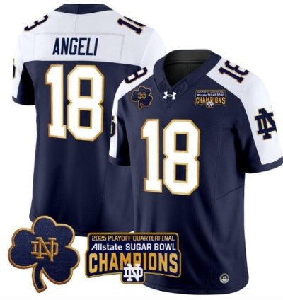Steve Angeli Jersey 18 Notre Dame 2025 Sugar Bowl Champions Navy Alternate