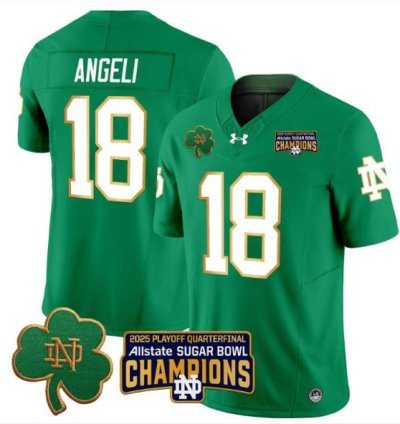 Steve Angeli Jersey 18 Notre Dame 2025 Sugar Bowl Champions Patch Green