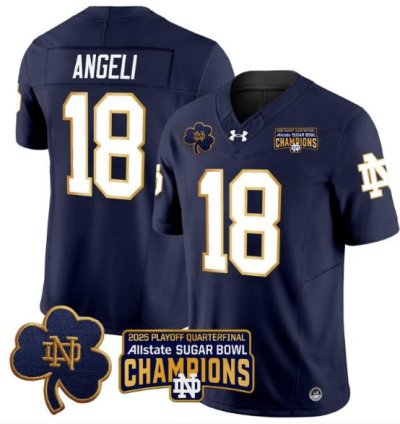 Steve Angeli Jersey 18 Notre Dame 2025 Sugar Bowl Champions Patch Navy