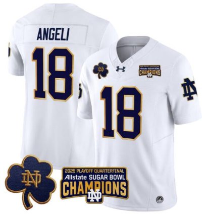 Steve Angeli Jersey 18 Notre Dame 2025 Sugar Bowl Champions Patch White