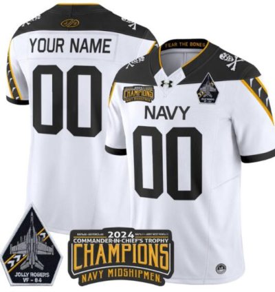 Custom Navy Midshipmen Jersey 2024 Jolly Rogers Champions Patch White