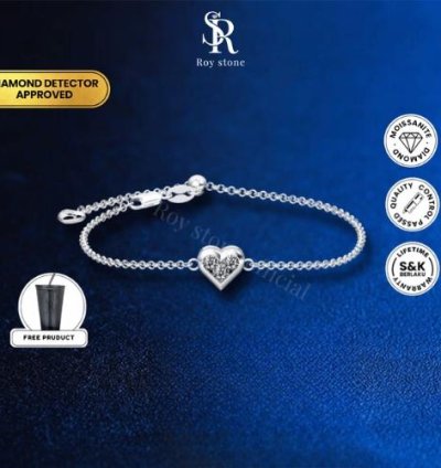 Roystone - Lovely Three Adjustable Bracelet Women Moissanite Gra Certificate Gold Plated - 03ct 01ct