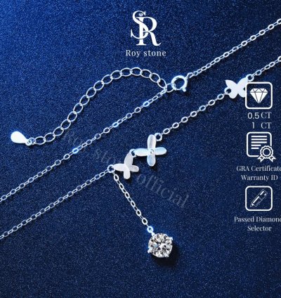 Roystone - Butterfly Necklace Womens Moissanite Jewelry Gra Certificate Original 18k Gold Plated - 05 Ct
