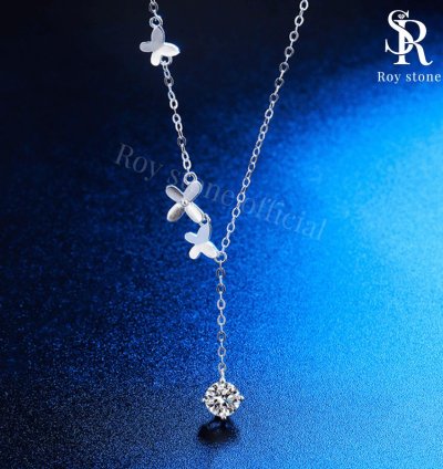 Roystone - Butterfly Necklace Womens Moissanite Jewelry Gra Certificate Original 18k Gold Plated - 05 Ct
