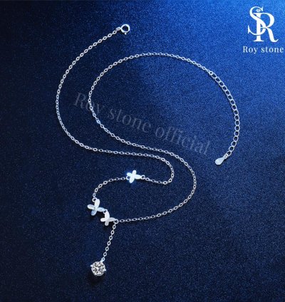 Roystone - Butterfly Necklace Womens Moissanite Jewelry Gra Certificate Original 18k Gold Plated - 05 Ct