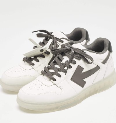 Off-white White Grey Leather Out Of Office Low Top Sneakers Size 45