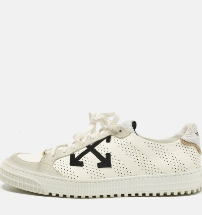 Off-white White Grey Suede And Leather Vulcanized Low Top Sneakers Size 44