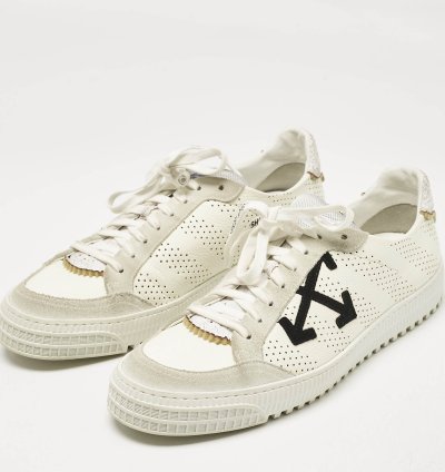 Off-white White Grey Suede And Leather Vulcanized Low Top Sneakers Size 44