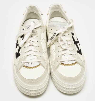 Off-white White Grey Suede And Leather Vulcanized Low Top Sneakers Size 44