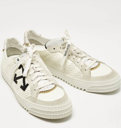 Off-white White Grey Suede And Leather Vulcanized Low Top Sneakers Size 44