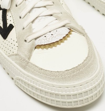 Off-white White Grey Suede And Leather Vulcanized Low Top Sneakers Size 44