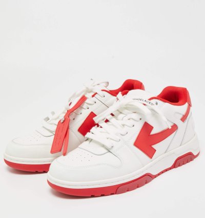 Off-white White Red Perforated Leather Out Of Office Sneakers Size 42