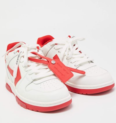 Off-white White Red Perforated Leather Out Of Office Sneakers Size 42