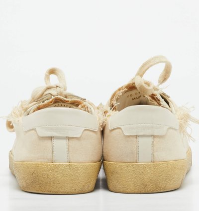 Saint Laurent Off White Distressed Canvas Court Classic Sneakers Size 45