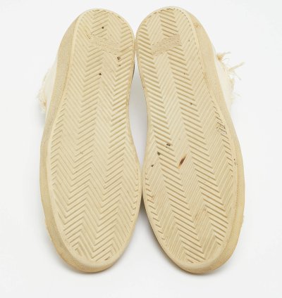 Saint Laurent Off White Distressed Canvas Court Classic Sneakers Size 45